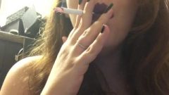 Chubby Goth Nubile Brunette Smoking White Filtered Cigarette – Close Up