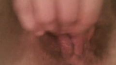 Close Up Of Inviting And Hairy White Slut Playing With Her Labia