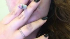 Chubby Goth Brunette Nubile Close Up Smoking – Dark Red Lipstick Ebony Nails