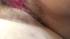 Pink Vibrator In My Hairy Fanny Up Close