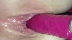 Deep Warm Up, Wifes Pussy, Sticky On Pink Rubber Toy Closeup