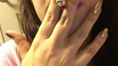 Brunette Young Goddess Smoking Cork Tip 211 Cigarette Pink Lipstick Close Up