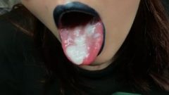 Blue Lipstick Closeup Blowjob, Jizz On Tongue, Swallow
