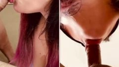 Penis Worshipping Close Up (split Cam) Deep Throat Swallowing Penis
