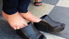 Candid Old Arab Shoeplay Opentoes Clogs Close Up Prt1