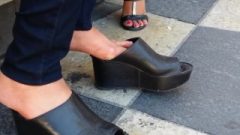 Candid Old Arab Shoeplay Opentoes Clogs Close Up Prt2