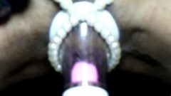 Straps On Twat Eating Machine And Nabs Out Of Her Pearls Close Up Orgasm