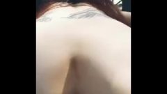 Tinie Stepsister Pees On Log. Topless, Sweet Pussy, Arousing Piss Close Up.