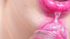 Passionate Blow Job Red Lips-close Up